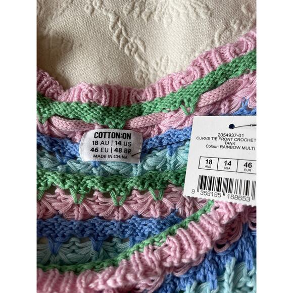 Cotton: On Crocheted Tank with Ties in Pastels - Size 14 - Picture 7 of 8